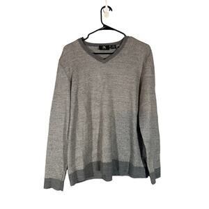 Calvin Klein Gray Merino Wool Blend V Neck Sweater Long Sleeve Women Size Large